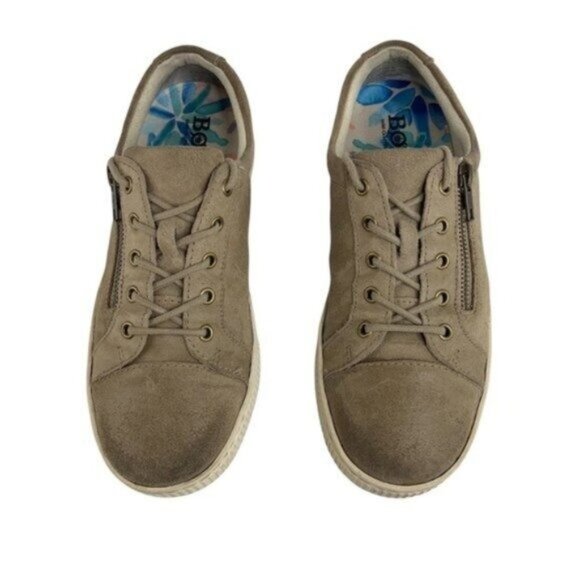Born Lace Up Tamara Suede Sneakers in Castoro Textured Taupe Zipper Detail - Picture 3 of 8